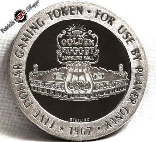 $5 Proof Sterling Silver Slot Token Golden Nugget Casino 1967 Fm Las Vegas