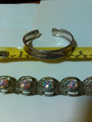 Vintage Sterling Silver Multi - Color Gemstn Bracelet With Solid 925 Cuff Bracelet