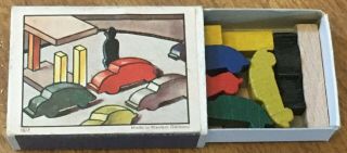 Vintage Miniature West Germany Wood Matchbox Toy Puzzle Cars Gas Petrol Station