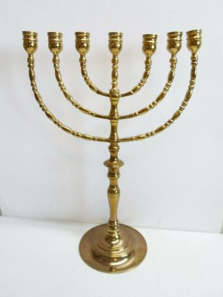 Large 17 " Vtg Solid Brass Jewish Menorah Candelabra 7 Arm Branch Candle Holder