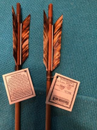 2 Two Navajo 26 Inch Arrows W/matching Tan Feathers & Stone Chipped Arrowheads