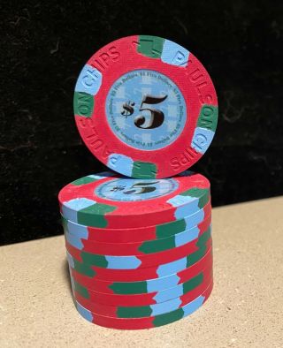10 Paulson Classics Top Hat & Cane $5 Poker Chips Near