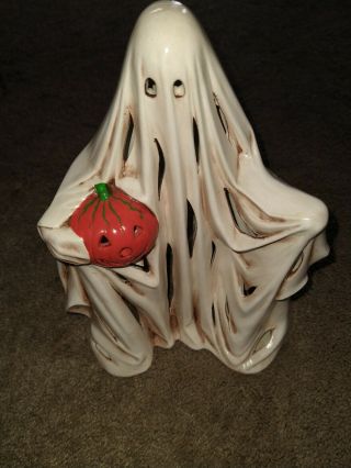 Vintage 1972 Byron Molds Ceramic Halloween Ghost Lite Jack - O - Lantern