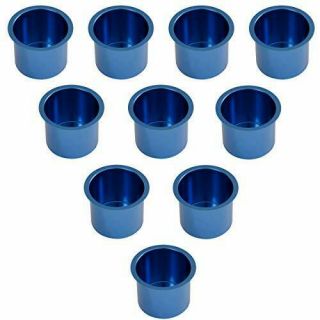 Set Of 10 Blue Jumbo Aluminum Drop In Cup Holders For Poker Table And Boat