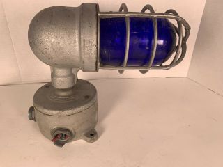 Vtg Wall Grouse - Hinds Explosion Proof Blue Light Metal Cage 600 W