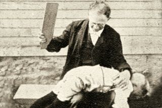 Teacher Spanking A Student As Punishment,  1910s Vintage Photo (reprint)