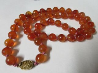 Vintage Chinese Export Gilt Sterling Silver 10mm Carnelian / Agate Bead Necklace