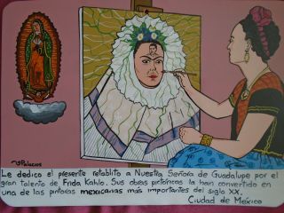 Ex - Voto Dedicated To Famous Mexican Painter Frida Kahlo Unique Piece Handmade