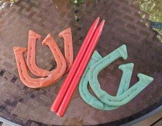 Vintage Auburn Rubber Horseshoe Set From 1960’s Red Green