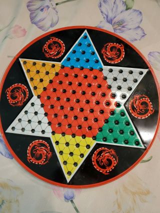 Vintage Metal Ohio Art Tin Metal Double Sided Chinese Checkers Checkers Game OH 2