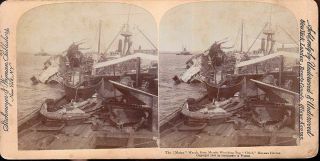 Spanish American War Stereoview Unusual View Wreck Of Uss Maine From Tug Boat