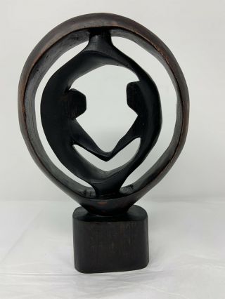 Vintage African Tribal Art Hand Carved Wood Sculpture Circle Of Love