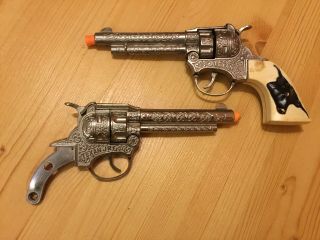 2 - Vintage Western Hubley “texan Jr.  ” Toy Cap Guns Set Pair