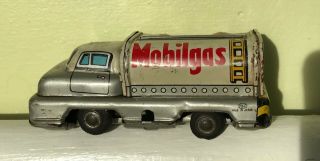 Vintage Haji Tin Litho Mobilgas Tanker,  Friction Toy,  Japan