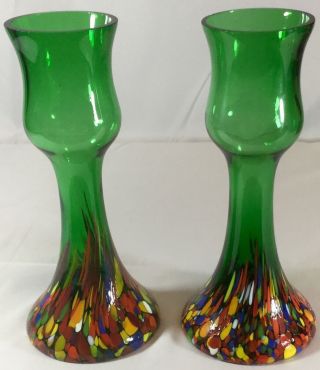 Vintage Art Deco Czech Glass Vase End - Of - Day Green Splatter Base