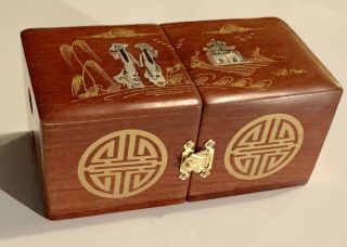Vintage Vietnam Laquer Wood Mother Of Pearl Inlay Jewelry Box W/ Drawers