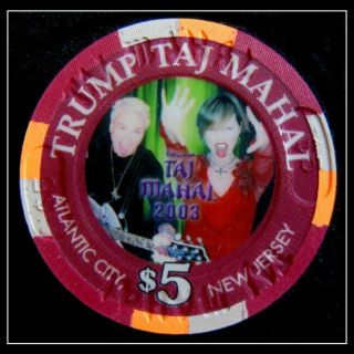 Hard To Find / Trump Taj Mahal " Pat Benatar & Neil Giraldo $5 Chip "
