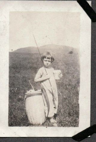 Vintage Photograph 1922 Little Girls Fishing/basket Fashion York Old Photo