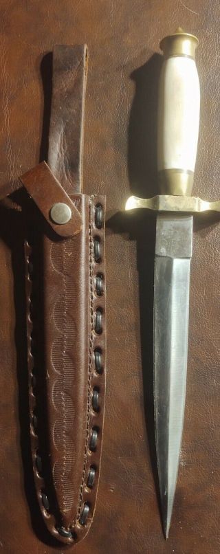 Vintage Hand Made Stiletto Dagger Knife Leather Sheath Bone Horn Handle