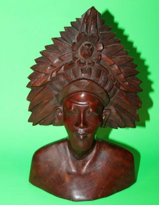 Vintage Hand Carved Wood Tiki Hawaiian Polynesian Man Statue Bust 12 " Tall