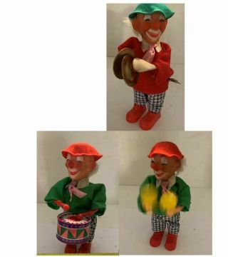 3pc Band Musical Clock Work Clowns With Cymbals,  Drummer 1950 - 1960 Fine