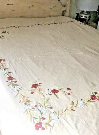 Pottery Barn Vintage Linen Blend Duvet Cover Embroidered Border Tan Size Queen