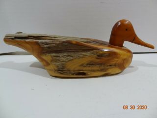 Vintage Ken Capps Hand Carved Rustic Drift Wood Wooden Duck Decoy Artist Signed