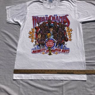 Vintage Detroit Pistons 1989 World Champs Motor City Bad Boys White T - Shirt L