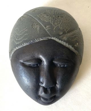 African Hand Carving Stone Mask.  Tribal Woman Face Wall Hanging Art Deco