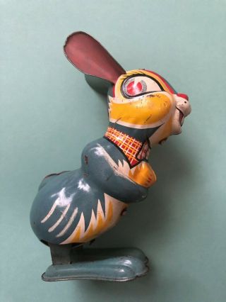 Vintage 1950s Japan Line Mar Tin Wind Up Toy Easter Bunny Rabbit Marx Pink