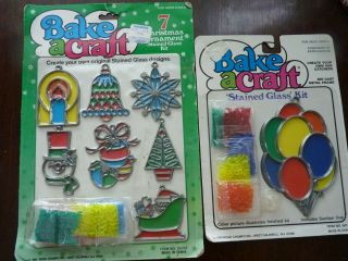 2 Vintage Bake A Craft Stained Glass Kit 1991 1994 Christmas Balloons Nip