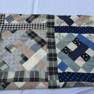 74 " X 84 " Vintage Shirting Quilt Top Hand Sewn