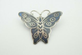 Vintage Thai Nakon Sterling Silver Siam Niello Black Enamel Butterfly Pin Brooch