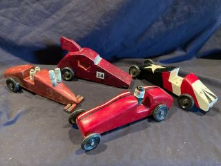 4 Vintage Pinewood Soap Box Derby Cars - Toys - 1970 