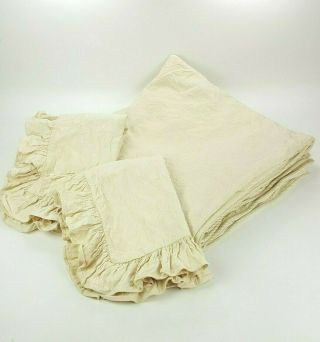 Vtg Ralph Lauren Full Bed Blanket & Standard Pillow Shams Damask Ruffle Cream