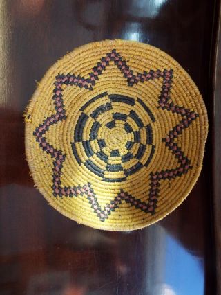 Vintage Native American Coiled Basket With Star Tray Or Bowl