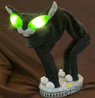 Vintage Gemmy Halloween Black Alley Fraidy Cat Light Up Green Eyes Moves & Sings