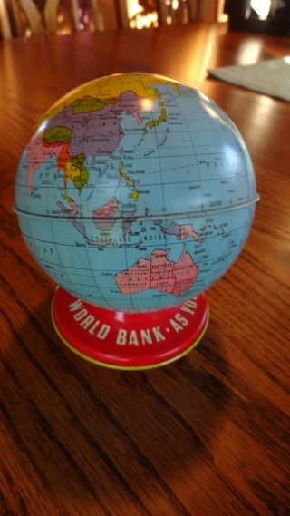 Vintage Ohio Art Co.  Tin Litho World Globe Coin Bank Toy 2