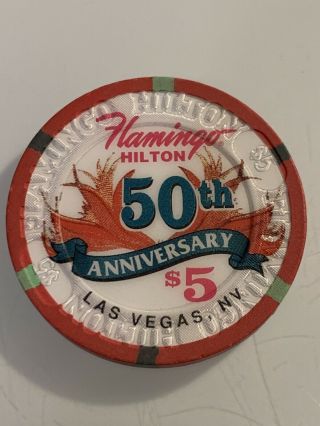 FLAMINGO HILTON BUGSY SIEGEL $5 Casino Chip Las Vegas Nevada 3.  99 2