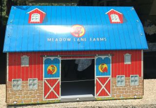 Vintage Ohio Art Tin Litho Meadow Lane Farms Barn 15 1/2 X 8 1/2 X 10 3/4”