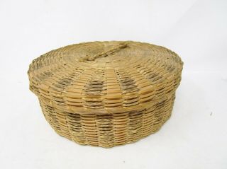 Native American Woven Basket With Lid - Split Ash - Braided Grass - 10 "