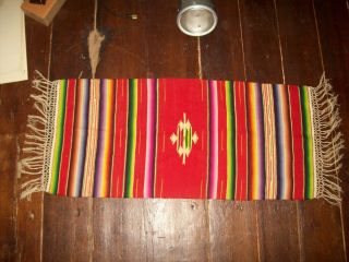 Vintage Mexican Hand Woven Wool Saltillo Serape Rug Runner Wall Hanging