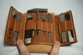 Pocket Knife Multi - Tool Kit Leather Case Vintage Complete Set