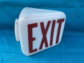 Vintage Authentic Art Deco White Red Triangle Milk Glass Theater Exit Globe Sign