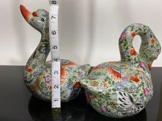 VTG 2pc Chinese Pair Peking Duck Painted Porcelain Goose Bird Figurines 2