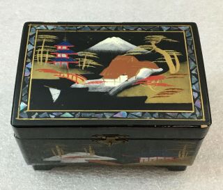 Vintage Black Lacquer Jewelry Music Box Plays Beethoven 