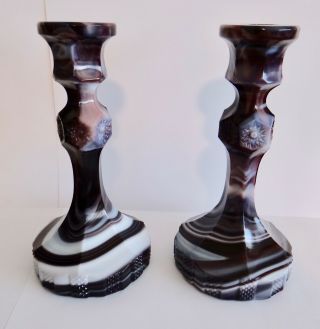 Vintage Pair Purple Swirl Slag Glass Tall Candlesticks Imperial Glass Co Vgg