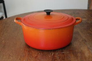 Vintage Le Creuset E Flame Orange Saucepan W/lid Cast Iron Dutch Oven Pot France