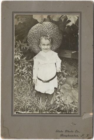 1900s Young Boy In Big Straw Hat - Binghampton York Fashion Cabinet Card