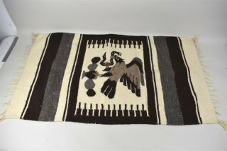Vtg Mexican Southwest Blanket Rug Tapestry Décor Eagle Eating Snake Brown White